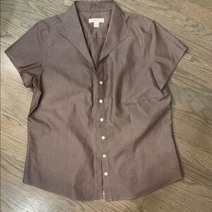Vintage Coldwater Creek Brown Short Sleeve Shirt Womens size L pretty buttons